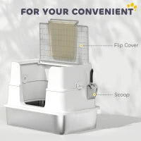 Lettiera per Gatti in Acciaio Inossidabile, Spazioso Interno XL, con Paletta, Grigio Chiaro