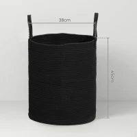 Cesto Portabiancheria da 36L Portatile e Pieghevole con Manici in Cotone Naturale, Ø38x45 cm, Nero