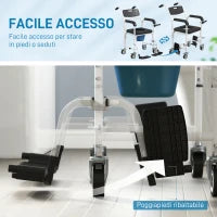 Sedia a Rotelle con WC Impermeabile 4 in 1 con Poggiapiedi Ribaltabili, in Alluminio e Plastica, Nero