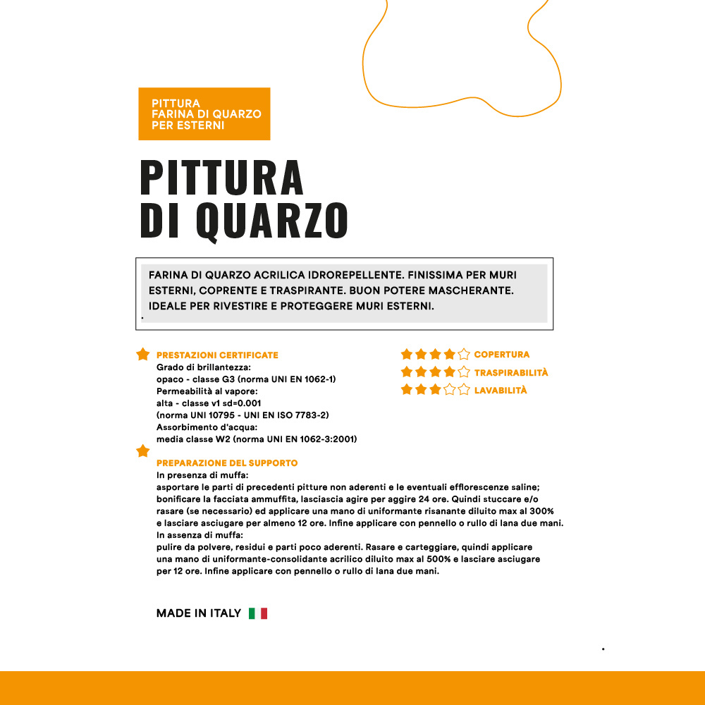 Farina quarzo acrilica coprente traspirante finissima rivestimento muri esterni *** formato 4 lt, confezione 1
