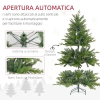 Albero di Natale 150 cm in Plastica Verde con Base in Metallo e 1309 Rami Ignifughi