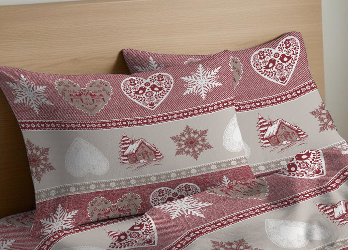 Completo Lenzuola Letto Morbida Flanella 100% Cotone Dis. Stelvio - Piazza E Mezza - Stelvio