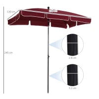 Ombrellone da Giardino Rettangolare e Regolabile con Palo in Alluminio, 2x1.3x2.5 m, Rosso Vino