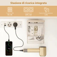 Toeletta da Camera con Specchio e Luci LED Regolabili, 6 Cassetti, 2 Ripiani e Prese Elettriche, Bianco