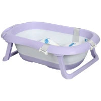 Vaschetta Bagnetto Pieghevole Bambini 0-6 Anni con Cuscino e 2 Ripiani, 83x48x23.5 cm, Viola e Bianco