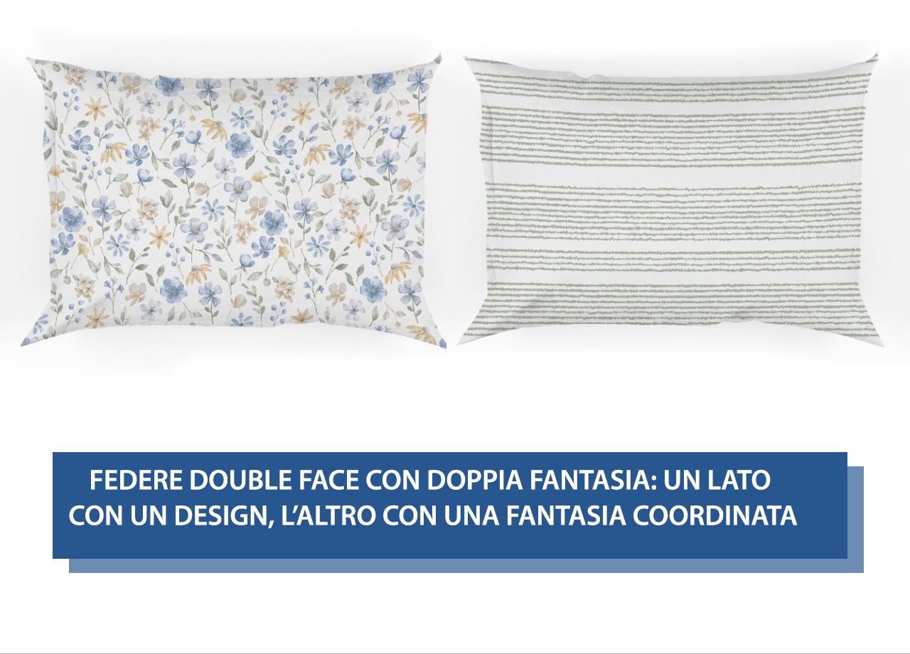 Sacco Copripiumino In 100% Cotone Made Italy Disegno Primavera - Piazza E Mezza - Azzurro