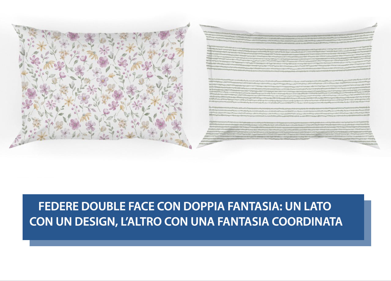 Sacco Copripiumino In 100% Cotone Made Italy Disegno Primavera - Singolo - Rosa