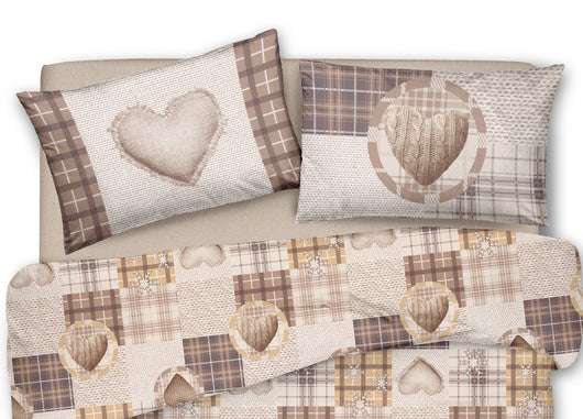 Copripiumino Sacco Piumone Pensieri Delicati Cotone Disegno Love Mountain - Singolo - Beige