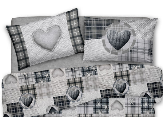 Copripiumino Sacco Piumone Pensieri Delicati Cotone Disegno Love Mountain - Matrimoniale - Grigio