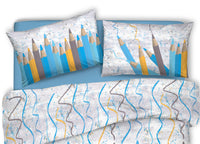 Copripiumino Sacco Piumone Pensieri Delicati Cotone Disegno Matitoni - Matrimoniale - Blu