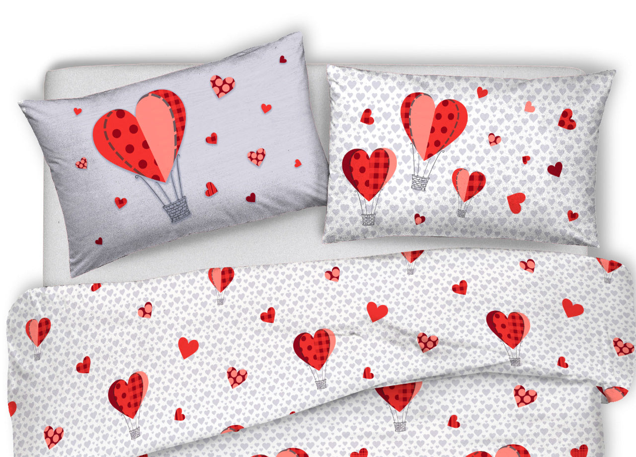 Copripiumino Sacco Piumone Pensieri Delicati Cotone Disegno Mongolfiera - Singolo - Rosso