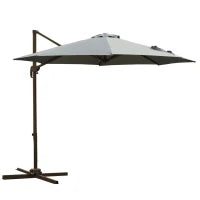 Ombrellone da Giardino a Manovella e a 8 Stecche con Angolazione Regolabile, Ø2.95x2.5 m, Grigio