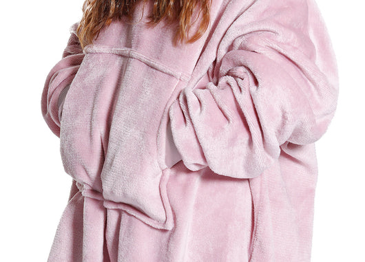 Felpa Plaid Bambini Coperta Calda Inverno Con Tasca Cappuccio Tinta Unita Brighton - Felpone - Rosa