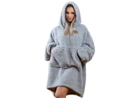 Felpa Plaid Inverno Coperta Agnellata Sherpa Con Tasca Tinta Unita Fluffy - Felpone - Grigio