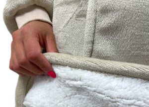 Felpa Plaid Coperta Retro Agnellato Con Tasca Sherpa Inverno Caldo Tinta Unita - Felpone - Crema