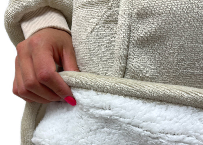 Felpa Plaid Coperta Retro Agnellato Con Tasca Sherpa Inverno Caldo Tinta Unita - Felpone - Crema