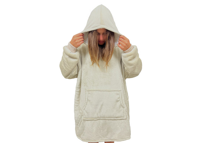 Felpa Plaid Coperta Retro Agnellato Con Tasca Sherpa Inverno Caldo Tinta Unita - Felpone - Crema