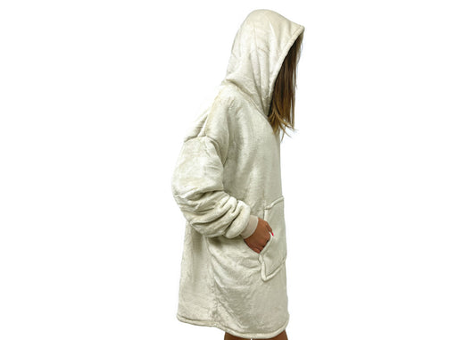 Felpa Plaid Coperta Retro Agnellato Con Tasca Sherpa Inverno Caldo Tinta Unita - Felpone - Crema