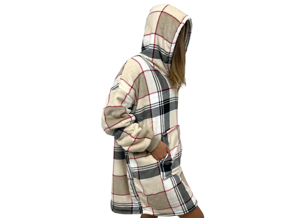 Felpa Plaid Coperta Retro Agnellato Con Tasca Sherpa Inverno Caldo Galway A Quadri