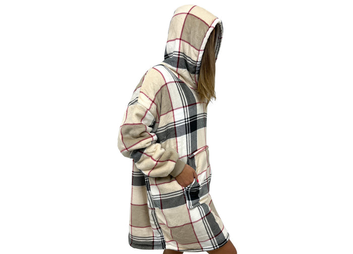 Felpa Plaid Coperta Retro Agnellato Con Tasca Sherpa Inverno Caldo Galway A Quadri