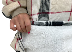 Felpa Plaid Coperta Retro Agnellato Con Tasca Sherpa Inverno Caldo Galway A Quadri