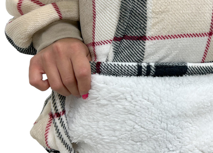 Felpa Plaid Coperta Retro Agnellato Con Tasca Sherpa Inverno Caldo Galway A Quadri