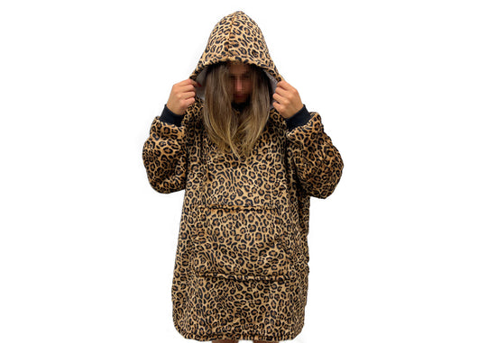 Felpa Plaid Coperta Retro Agnellato Con Tasca Sherpa Inverno Caldo Leopardato