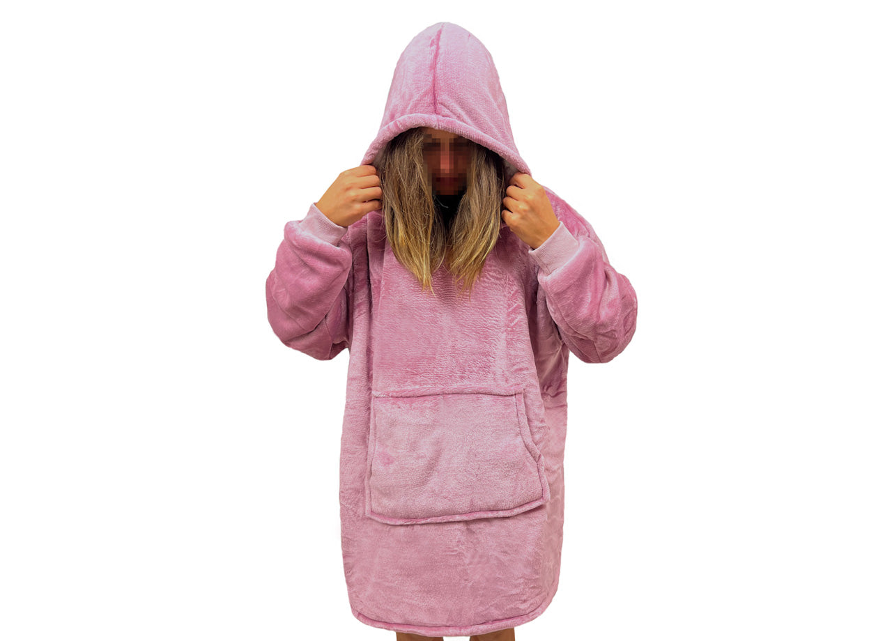 Felpa Plaid Coperta Retro Agnellato Con Tasca Sherpa Inverno Caldo Tinta Unita - Felpone - Rosa
