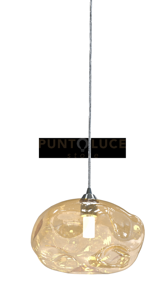 FENICE-A Lampadario a sospensione in vetro 1 luce colore ambra  aggancio cromo attacco G9 senza base