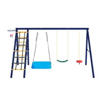 Set altalena Giardino multifunzionale con 3altalene, struttura da arrampicata, canestro da basket,per 3-8anni,Antico blu