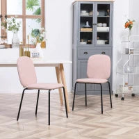 Set di 2 Sedie da Pranzo in Tessuto Imbottite e Impilabili con Gambe in Acciaio, Rosa