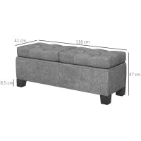 Panca Fondoletto Contenitore in Tessuto con Imbottitura Trapuntata, 116x41x47cm, Grigio