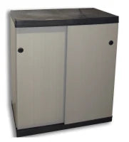 MONGARDI Armadio Basso in Resina con Ripiani 2 Ante Scorrevoli, (Interno/Esterno) 68x40,5x85