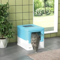 Lettiera per Gatti Chiusa con Paletta, Vassoio Estraibile e 2 Porte, 47.5x35.5x36.7cm, Azzurro
