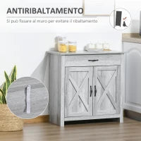 Credenza Cucina Country con Armadietto a 2 Ante e Cassetto, 80x39.7x80cm, Grigio