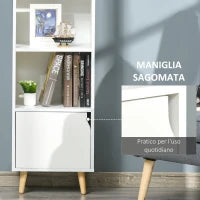 Scaffale Libreria con 3 Ripiani e 1 Armadietto in Legno, 40x30x129.5cm - Bianco