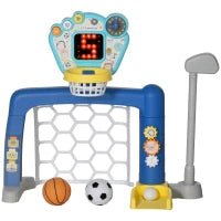 Gioco per Bambini con Rete da Calcio, Canestro Basket Regolabile e Buca da Golf, 54x38.8x60.4-68 cm