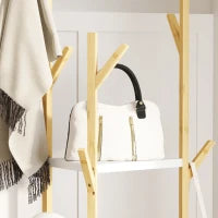 Albero Appendiabiti da Terra in Bambù con 9 Ganci e 3 Ripiani, Legno Naturale e Bianco