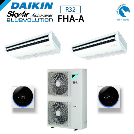 Climatizzatore Condizionatore Daikin Dual Split Inverter Pensile a Soffitto FHA-A 24+24 con RZAG140MY1 R-32 Trifase Wi-Fi Optional 24000+24000 con Comando a Filo Incluso