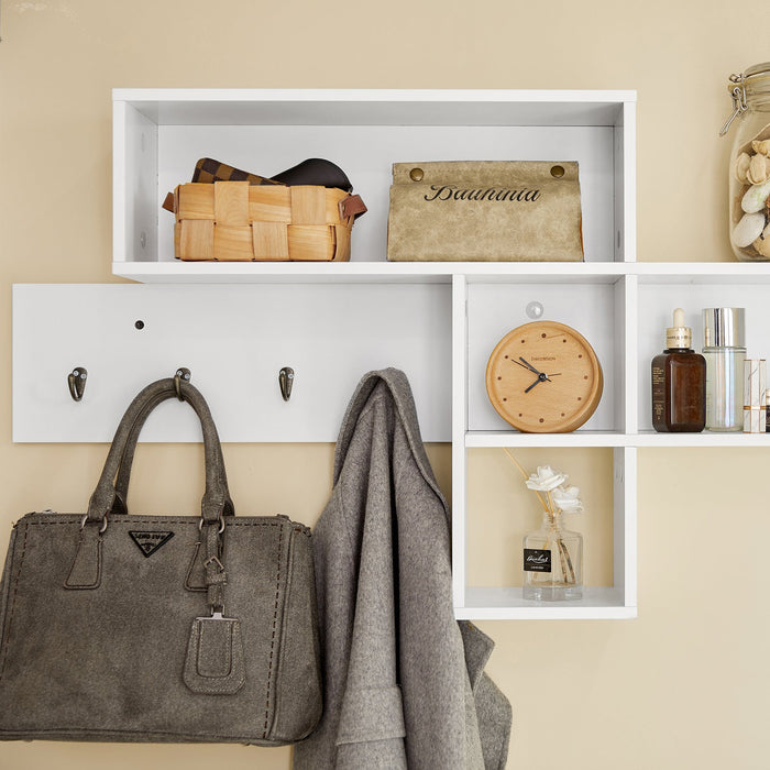 Portachiavi Mobile Ingresso da Muro Appendiabiti Legno Attaccapanni da Muro Scaffale Murale Libreria da Parete Mensola Libreria FHK17-W