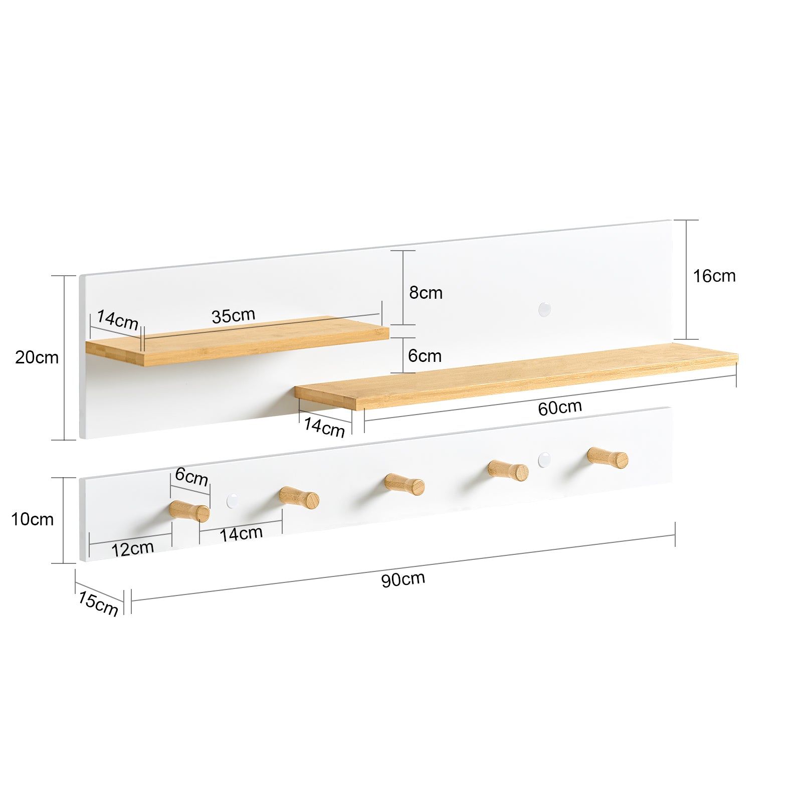 Portachiavi Mobile Ingresso da Muro Appendiabiti Legno Attaccapanni da Muro Scaffale Murale Mensola Scaffale FHK21-WN