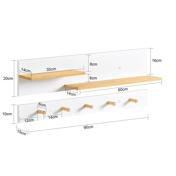 Portachiavi Mobile Ingresso da Muro Appendiabiti Legno Attaccapanni da Muro Scaffale Murale Mensola Scaffale FHK21-WN