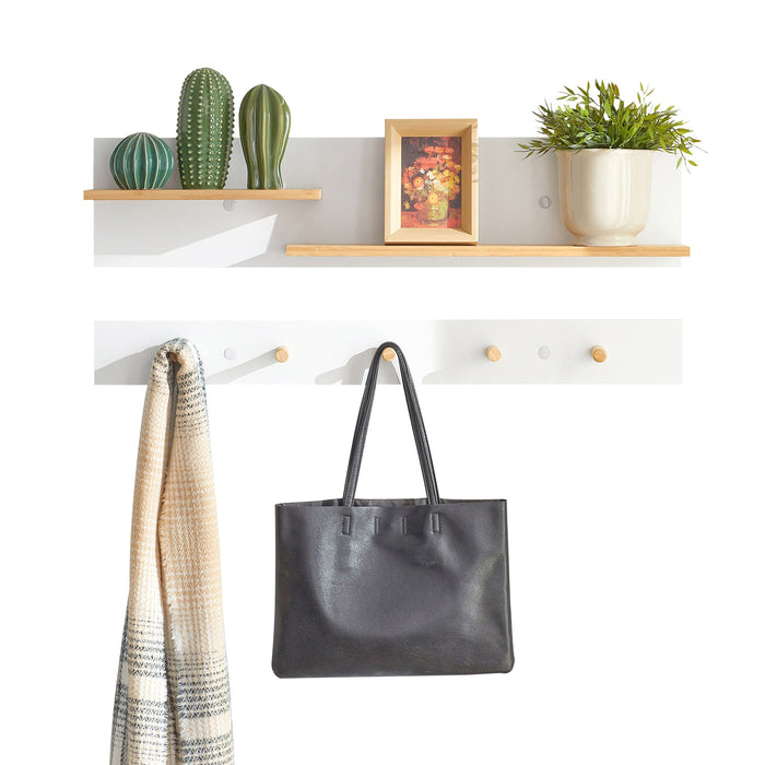 Portachiavi Mobile Ingresso da Muro Appendiabiti Legno Attaccapanni da Muro Scaffale Murale Mensola Scaffale FHK21-WN