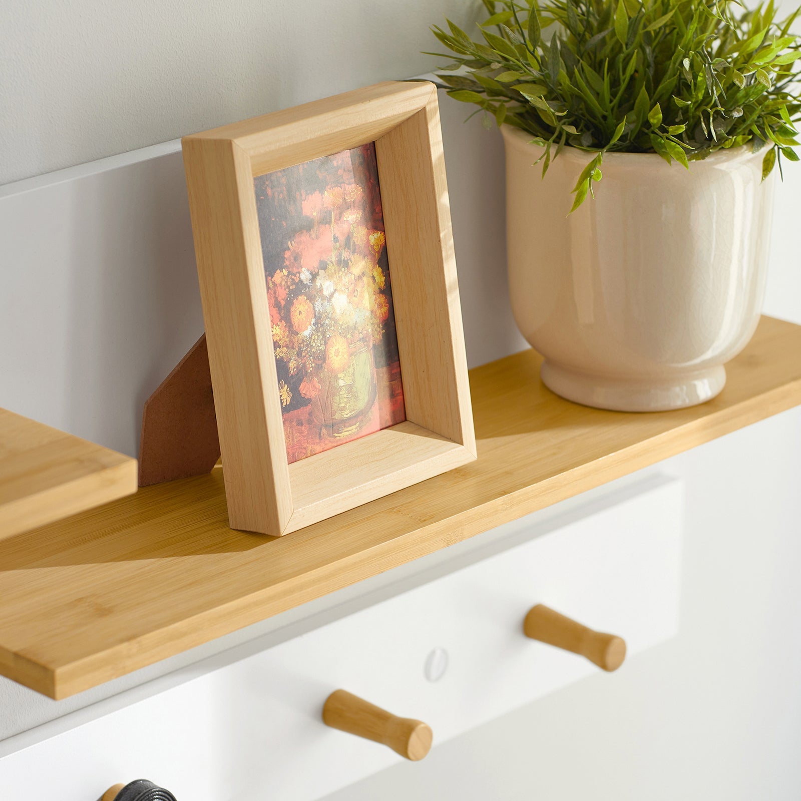 Portachiavi Mobile Ingresso da Muro Appendiabiti Legno Attaccapanni da Muro Scaffale Murale Mensola Scaffale FHK21-WN