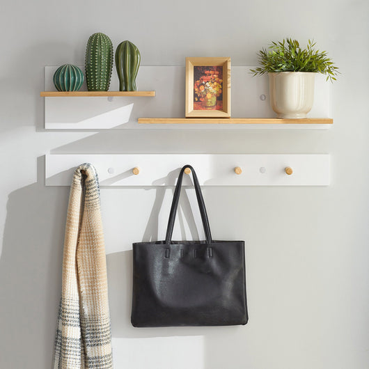 Portachiavi Mobile Ingresso da Muro Appendiabiti Legno Attaccapanni da Muro Scaffale Murale Mensola Scaffale FHK21-WN