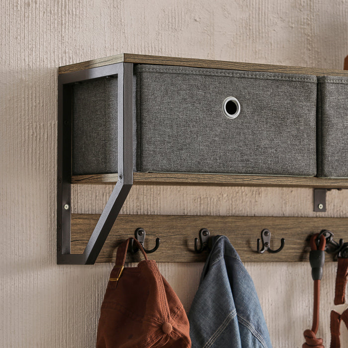 SoBuy Appendiabiti a parete con 3 cesti e 7 ganci Mensola pensile Armadio vintage 100x20x30cm FHK26-N