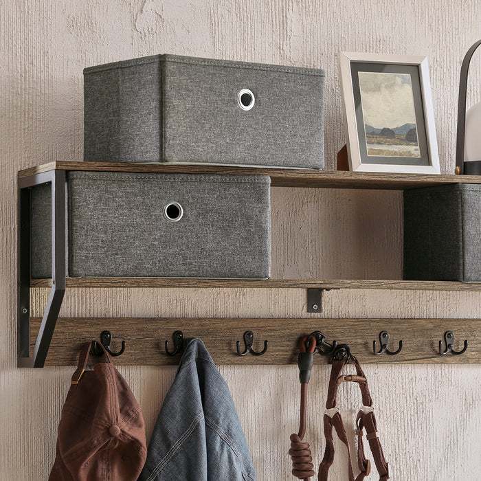 SoBuy Appendiabiti a parete con 3 cesti e 7 ganci Mensola pensile Armadio vintage 100x20x30cm FHK26-N