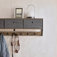 SoBuy Appendiabiti a parete con 3 cesti e 7 ganci Mensola pensile Armadio vintage 100x20x30cm FHK26-N