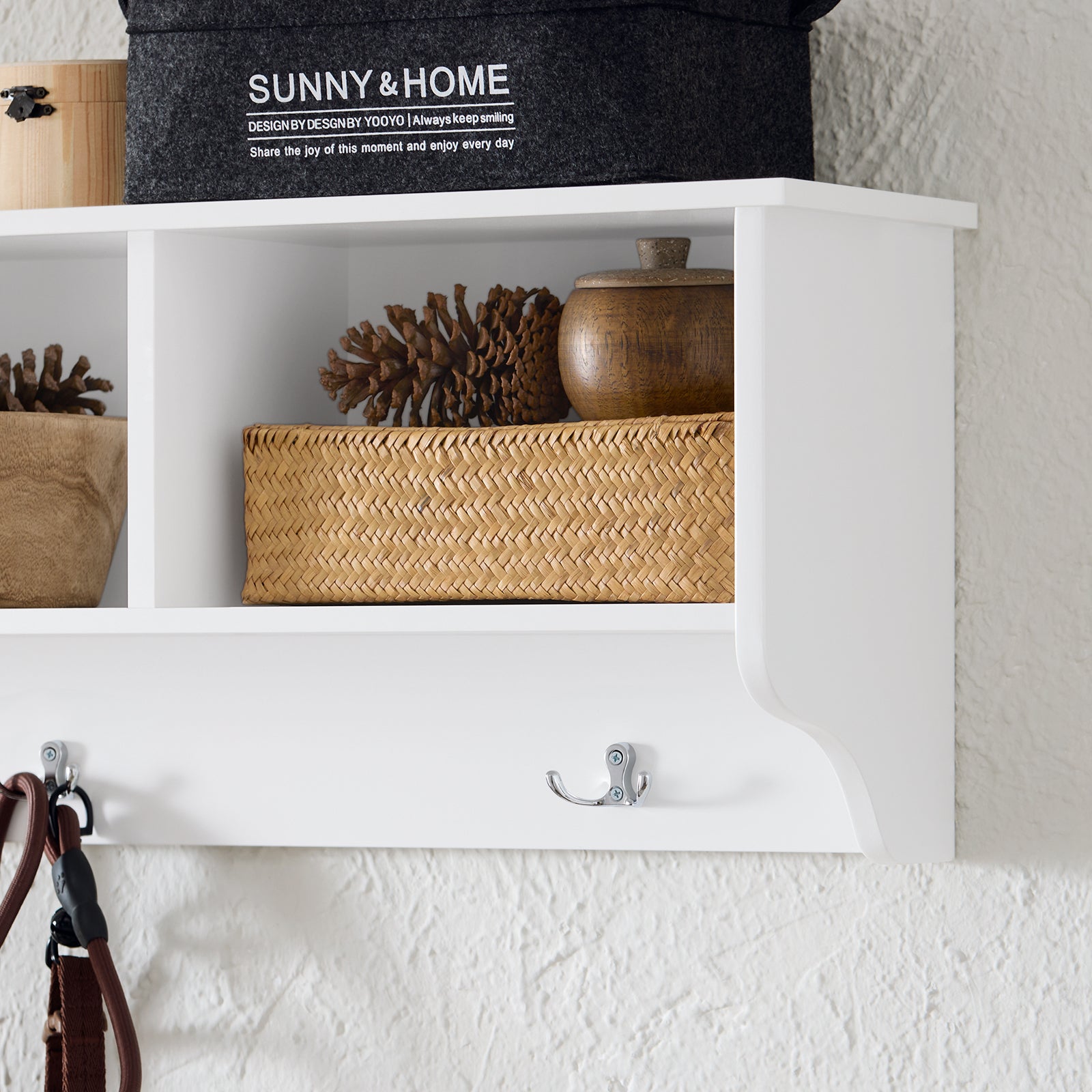 Appendiabiti da parete Appendiabiti da ingresso Mensola pensile con 3 scomparti e 3 ganci Bianco 100x20x30cm FHK35-W