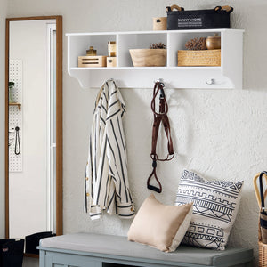 Appendiabiti da parete Appendiabiti da ingresso Mensola pensile con 3 scomparti e 3 ganci Bianco 100x20x30cm FHK35-W